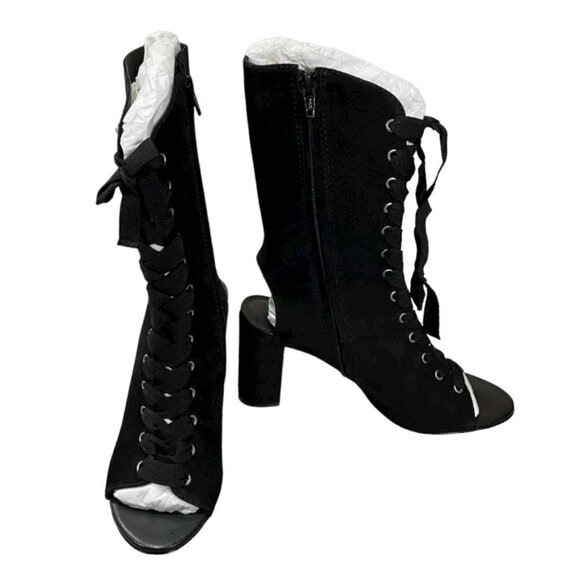 NEW Bernardo Heidi Lace Up boot Heeled Bootie Black Leather open toe & heel zip - Picture 4 of 6
